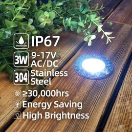 MALORY Recessed LED Deck Light 6Pack, 3W 4000K12V Low Voltage Landscape Lighting, Outdoor Step Stair Lights, Full 304 Stainless Steel Deck Lighting for Outside Floor Yard (SG06, 6-Pack 4000K)