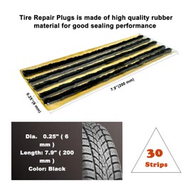 ZERINT TS-260D30 Tyre Repair Strings Rubber Strip 30pcs 6 x 200 mm Black,Tyre Repair Plugs Self Vulcanizing Tyre Puncture Repair Strips Sealer