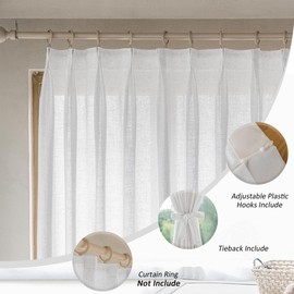 MAIHER Faux Linen Pleated Curtains 90 Inches Long, Beige White Pinch Pleated Semi Sheer Curtains for Patio Silding Glass Door, Pleated Drapes Light Filtering with Hooks (1 Panel, 54" W x 90" L)