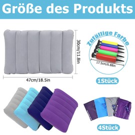 Inflatable Pillow, Pack of 4 Air Cushion Pillow, Travel Pillow for Car for Camping and Travel, Made of Soft Material (Dark Purple, Purple, Blue, Grey)
