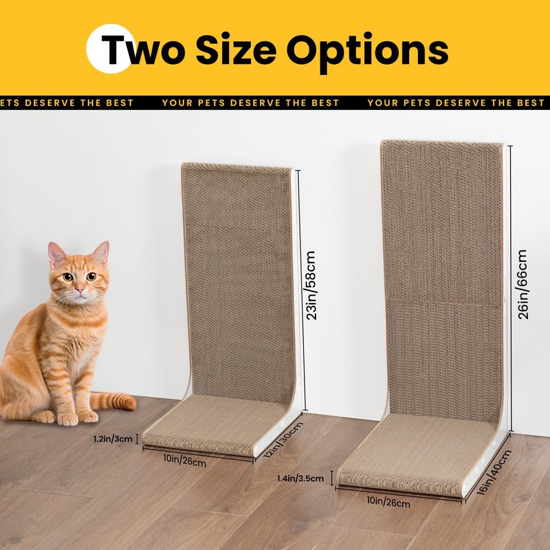 Conlun Cardboard Cat Scratcher, 23" L-Shaped Scratch Pad, Vertical Wall-Leaning