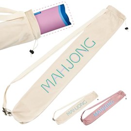 34 Inch Long Mahjong Mat Bag Cute Double Strapped Flannel Cloth Drawstring Mahjong Holder Lightweight Outdoor Carrying Bag for Board Games Outdoor Travel Storage-Mat Not Include(Beige,1 Pc)