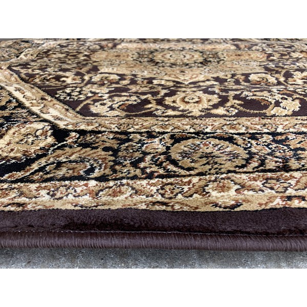 Traditional Octagon Area Rug Persian Dark Brown Black Rust 500,000 Point Oriental Design 401 (4 Feet X 4 Feet)