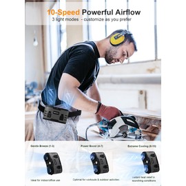 20000mAh Portable Waist Fan Rechargeable,10-Speed Belt Fan Clip on with 130° Wide Airflow & LED Light, 30H Runtime High Speed Turbo Cooling Body Fans for Outdoor Camping, Fishing, Travel (Black)