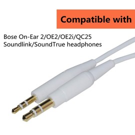 Learsoon Replacement Extension Audio Cable Cord Fit for Bose On-Ear 2/OE2/OE2i/QC25/QC35/Soundlink/SoundTrue Headphones (White)