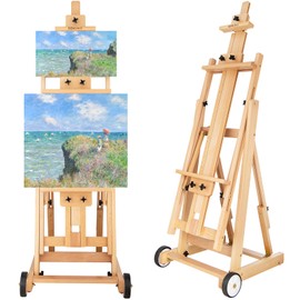 Somime H-Frame Studio Easel, Adjustable Beechwood Artist Painting Easel, Large Floor Easel Stand for Adults and Professional Artists, Holding Canvas up to 78Inches, Natural