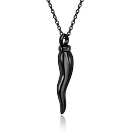 Miity Haiy Italian Horn Cremation Jewelry for Ashes Stainless Steel Keepsake Ash Pendant Memorial Urn Necklace for Men Women (Black)