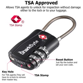 SharkByte TSA Approved Luggage Locks, 3-Dial Security Travel Combination Padlock with Tags, Flexible Cable Wire Travel Lock, Suitcase Locks, Bag, Gym Locker, Small Padlock with Code (Pack of 2)