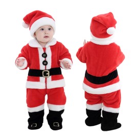 TONWHAR Unisex Baby Santa Clause Costume Kids & Toddlers Winter Hooded Rompers Jumpsuits(12-18 Months)