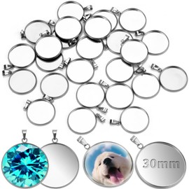 TXXATX Pack of 25 Pendant Trays Kit Cabochon Blanks 30 mm Stainless Steel Pendant Blanks Round Bezel Blanks Trays Pendant Settings for DIY Jewellery Bracelets Earrings Key Chain