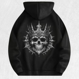 Crowned Skull Graphic Hoodie 100% Cotton US Warehouse 7 ColorsColor: Blue, Size: 2 XL