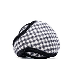 180s Women's American Wool Behind-the-Head Winter Ear Warmers | Premium Adjustable & Foldable Earmuffs (Houndstooth Black White, Wool)