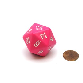 Pink Opaque Die with White Numbers D20 34mm (1.34in) Pack of 1 Chessex