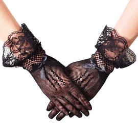 LassZone Knitting Mesh Vintage Full Finger Ladies Lace Short Floral Wrist Gloves for Wedding Dinner Parties/Wedding Accessories