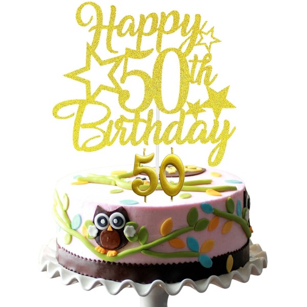 Decoración para tarta de cumpleaños 50, color dorado