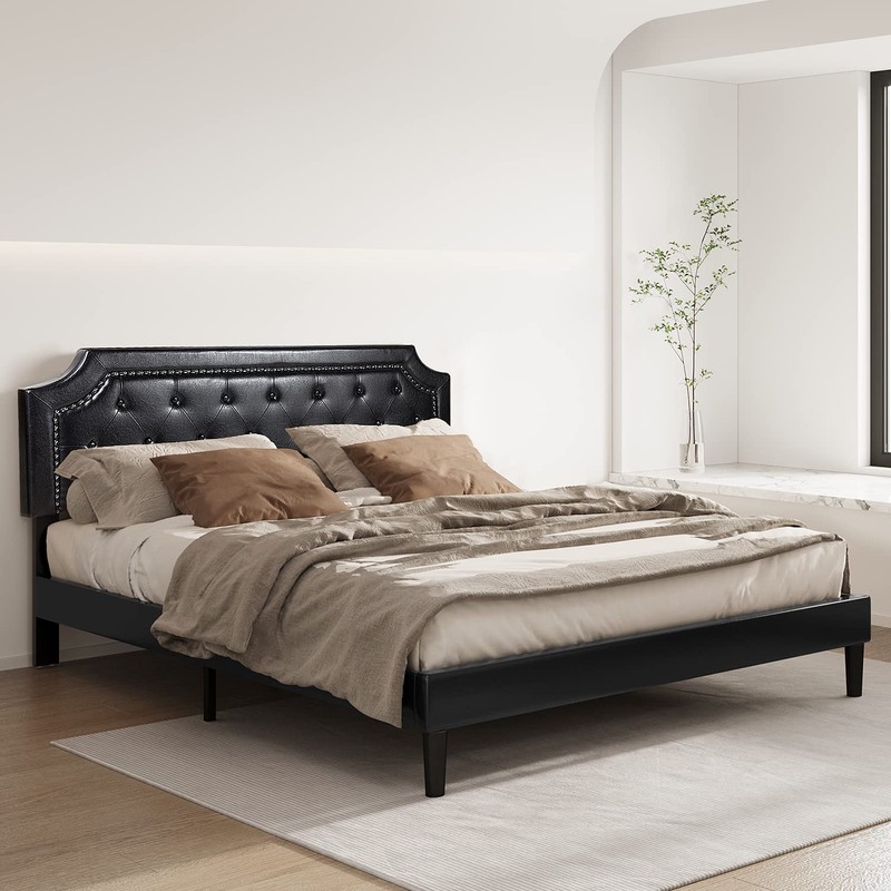 BONSOIR Bed Frame Upholstered Low Profile Platform Bed with Tufted