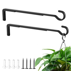 12 Inch Black Heavy Duty Outdoor Plant Hangers for Hanging Baskets, Iron Hanging Plant Brackets for Hanging Plants Outside, Metal Plant Hooks Plant Wall Hooks for Hanging Lantern, Bird Feeder (2 pcs)