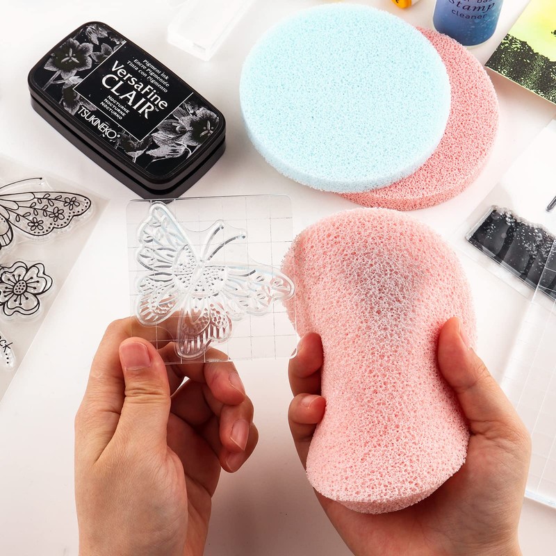 BAOFALI 4 Pcs/Set Stamp Scrubber,Stamp Cleaning Sponge,Ink Removing Tool for