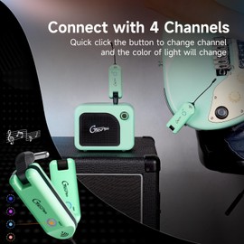 GTRS Wireless Guitar System UHF Guitar Transmitter Receiver Rechargeable for Electric Guitars Bass Electric Music Instruments (GREEN)