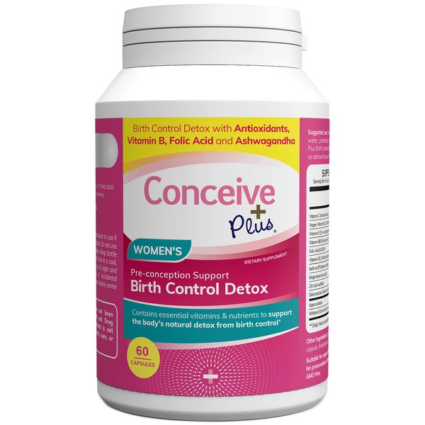 CONCEIVE PLUS Birth Control Detox - Pre-Conception Support, Antioxidants, Folic Acid, Ashwaganda, 30 Days Program, 60 Capsules