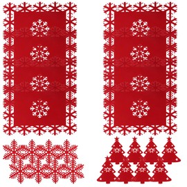 WDJLNZB 18 Pack Christmas Placemats, Christmas Tree Utensil Holder Snowflake Placemats, Coasters, Christmas Table Decoration, Felt Utensil Holder, Placemats