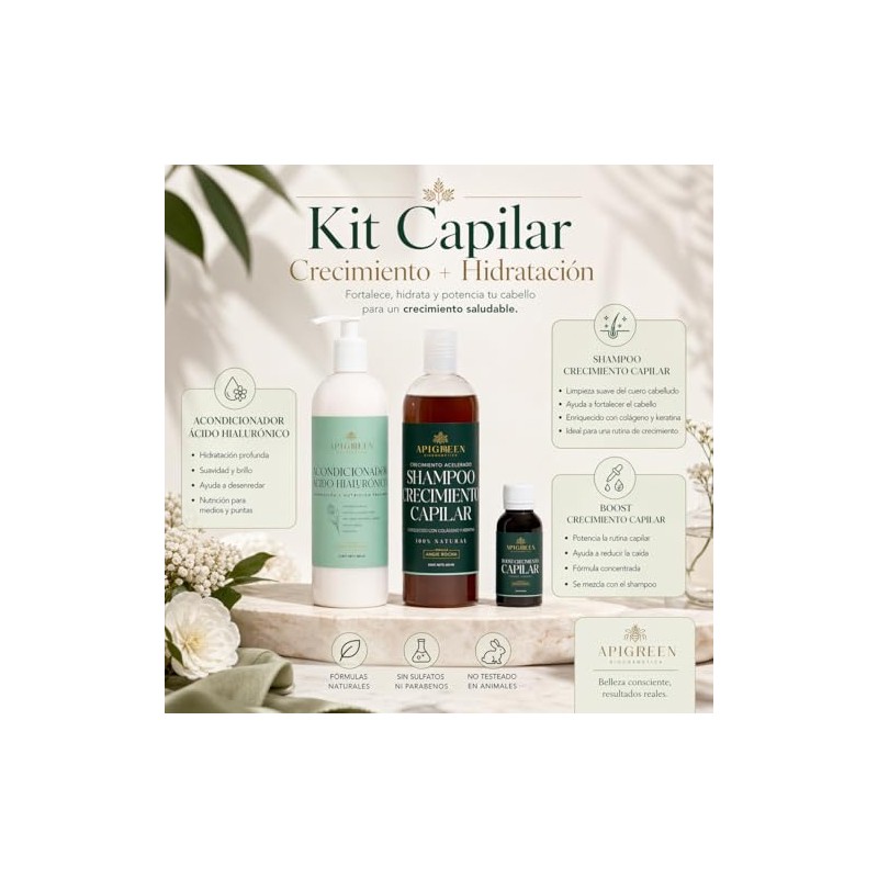 Apigreen Kit Capilar para Crecimiento y Fortalecimiento del Cabello –