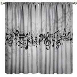 Djaby Music Notes Curtain, Musical Notes Rhythm of The Song Curtain Black and White Singing Clef Ornamental Window Treatments for Bedroom Living Room Home 42" W X 45" L(No Blackout)