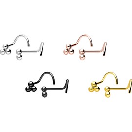 PIERCINGLINE Titanium Spiral Nose Piercing | 3 Balls | Nose Stud | Choice of Colours, Titanium