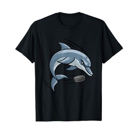 Dolphin Animal Ice Hockey Puck Cartoon Character T-Shirt