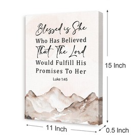 Luke 1:45 Blessed Is She Wall Art,Christian Wall Art for Women,Bible Verse Canvas Art Wall Decor,Scripture Religious Wall Decor for Christian Home Office