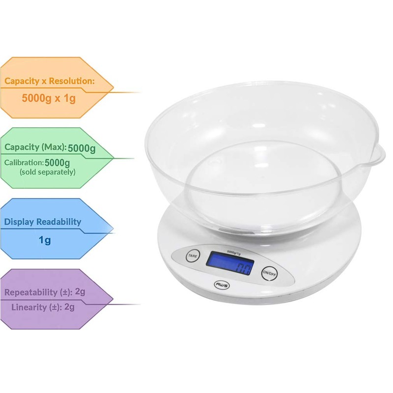 American Weigh 5KBOWL 5KG Digital Kitchen Scale with Removable Bowl,