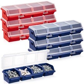 Hushee 6 Pcs Screw Organizer Box with Lid 4 Compartments Tool Bin Divider Plastic Stackable Hardware Organizer Small Part Storage Sorting Screw Box for Garage Workbench Craft Storage (Blue,Red)