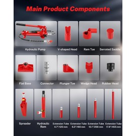 4 Ton Porta Power Kit, 8800 LBS Hydraulic Jack with 17 PCS Accessories – Portable Hydraulic Ram for Auto Repair, Frame Straightening, Heavy Duty Lifting – Includes 1.25M Oil Hose & Carrying Case