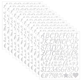 1152Pcs 12 Sheets Self Adhesive Glitter Alphabet Letter Stickers Small Alphabet Number Vinyl Letters Stickers for Scrapbooking DIY Crafts Graduation Cap Notebook Classroom Decor (Silver)