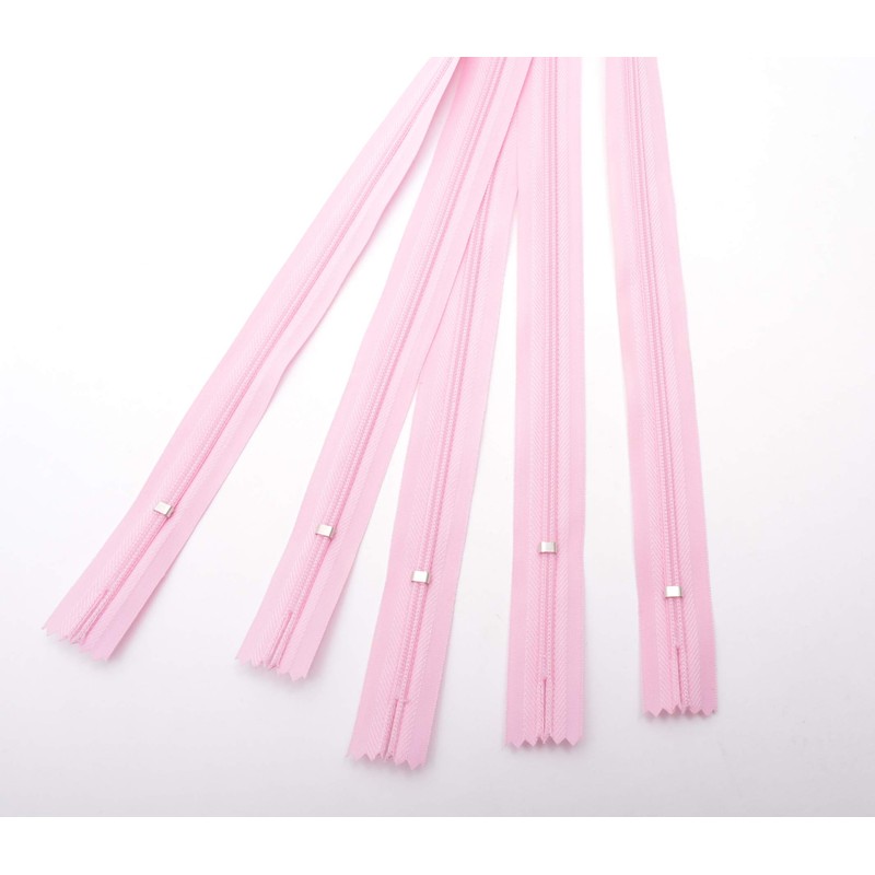 60cm Adjustable Length Invisible Zip - Pink, 5 Pieces