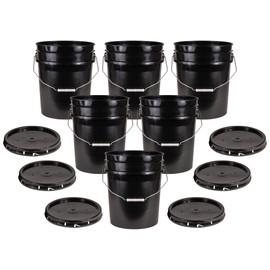 ATERET 5 Gallon Black Bucket & Lid - Durable 90 Mil All Purpose Pail - Food Grade - BPA Free Plastic - Made in USA (6 Pack)