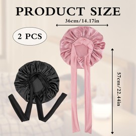 2Pcs Silk Satin Bonnet,Silk Hair Wrap for Sleeping,Silk Bonnet Hair Wrap for Sleeping,Tie Band for Women Long Curly,Silk Bonnet Sleep Cap for Curly Hair Perfect for Women Washing, Makeup, Sport