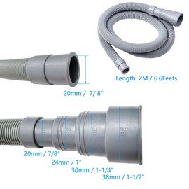 6.6 Feets Universal Washing Machine Drain Hose Flexible Dishwasher Drain Hose Extension Corrugated Washer Discharge Hose Kit w/ 1x Extension Adapter, 2x Hose Clamps, 1x U-Bend Hose Holder