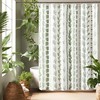Sage Green Boho Shower Curtain,Modern White Light Green Neutral Farmhouse