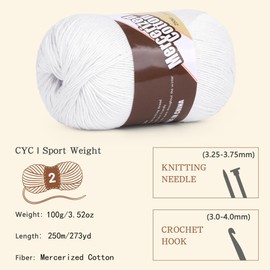 Katech 1OO% Mercerized Cotton Yarn for Crocheting & Knitting–Soft Sport Weight CYC #2, 4 Pcs 3.52 Oz (100g)/273 Yd (250m), Ideal Crochet Yarn for Blankets, Clothes, Opera Cape, Bags, Dishcloth (A)