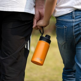 koodee 12 oz Water Bottle for kids Stainless Steel Vacuum Insulated Wide Mouth Water Bottle with 3 Lids-Reusable Metal Small Water Flask for Girls(Mango Yellow)