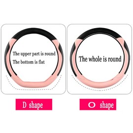 Funda para volante de piel con orejas de gato, 38 cm, ajuste universal, para volante de piel en forma de D, color negro y rosa