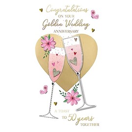 On Your Golden 50th Wedding Anniversary Card Embellished Champagne Greeting Card JGS751