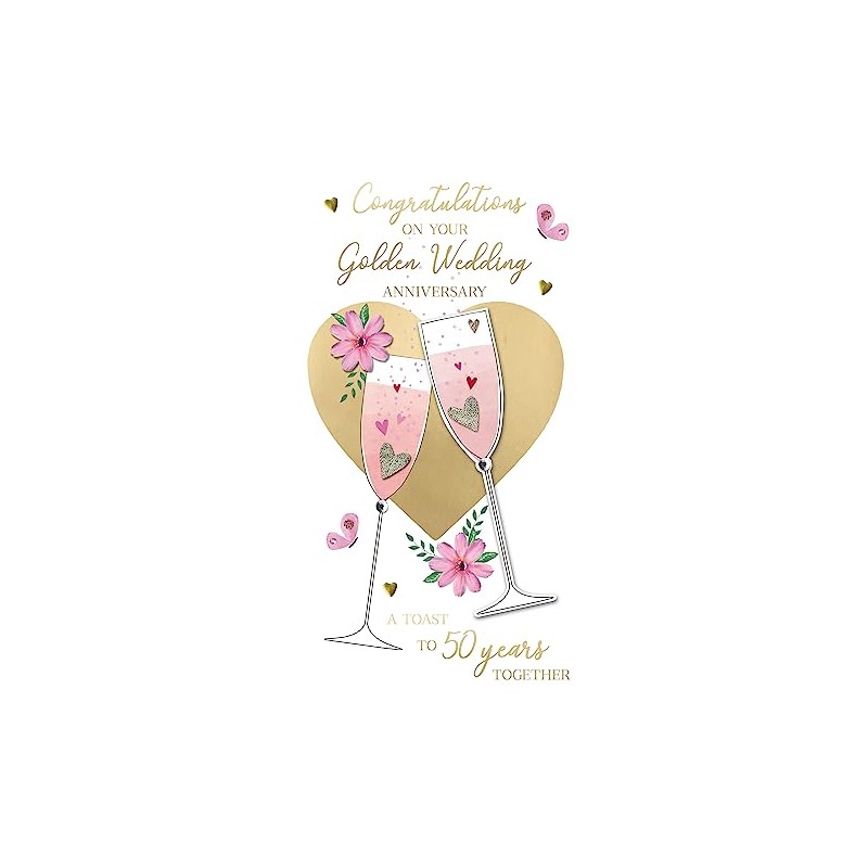On Your Golden 50th Wedding Anniversary Card Embellished Champagne Greeting