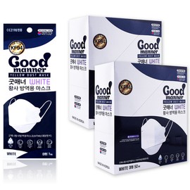 Good Manner Yellow Dust Protection Mask Large KF94, 50-pack, 2 packs, White / 굿매너 황사 방역용 마스크 대형 KF94, 50개입, 2개, 화이트
