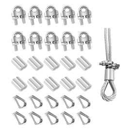 30PCS 1/4" m6 Zinc Alloy Wire Rope Cable Clamp &m6 Aluminum Crimped Ring Sleeve &m6 Thimble （10 for Each of The 3 Styles）for Wire Rope Rigging Tent Rope Guardrail System