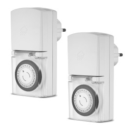 REV -GA Economy Set of 2 Mechanical Timer for Indoor and Outdoor Sockets, 24-Hour Timer with 48 Switching Times, 16 A 3680 W, Increased Touch Protection, IP44, White