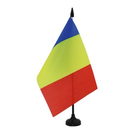 Romania Table Flag 5'' x 8'' - Romanian Desk Flag 21 x 14 cm - Black plastic stick and base - Drapeau Roumanie AZ FLAG