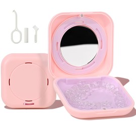 HEMILAB Estuche Para Retenedores Delgado Y Con Espejo Compatible Con Invisalign Bonito Estuche Para Retenedores De Ortodoncia Con Herramienta Y Cepillo Para Retirarlos Rosa