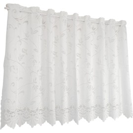 Arie Sarasa Cafe Curtain, 59.1 x 29.5 inches (150 x 75 cm), White, Leaf Pattern